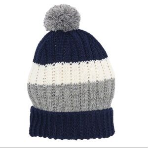New AMERICAN NEEDLE Slope Knit Stripe Pompom Beanie In Navy-ivory-heather grey